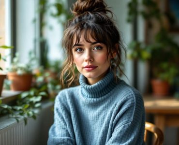 portrait-naturel-dune-femme-coiffee-dun-chignon-bas-desordonne-et-vetue-dun-col-roule-assise-pres-dune-fenetre-avec-une-lumiere-douce-du-matin-interieur-chaleureux-avec-plantes-et-meubles-en